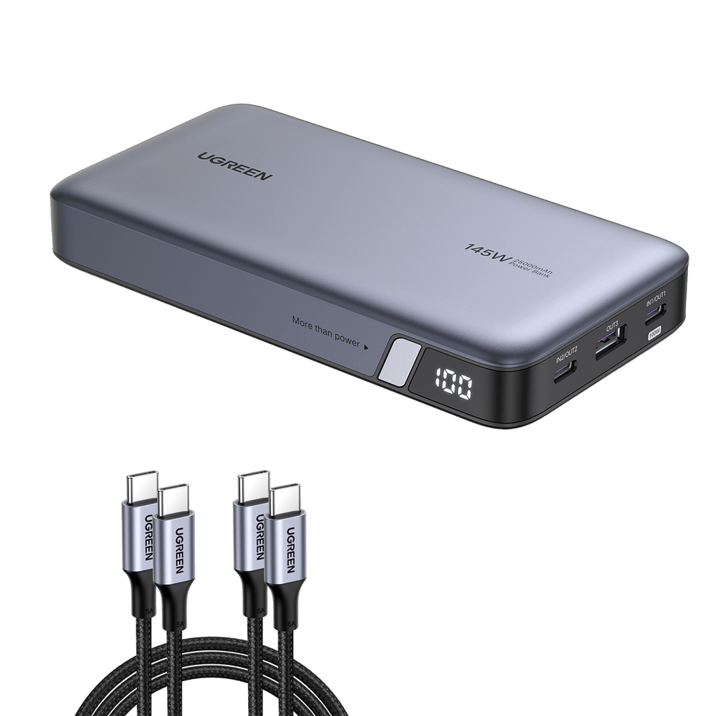 (Bundle) 145W Power Bank + 3.3FT 100W USB-C Cable 2 Pack
