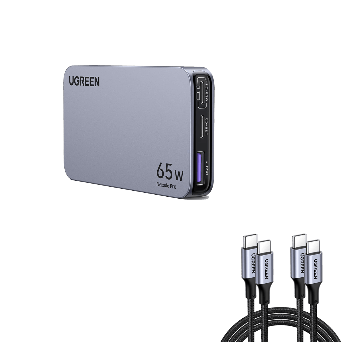 Nexode Pro 65W Ultra Slim iPhone Charger with 6.6FT 100W USB C Cable 2 Pack