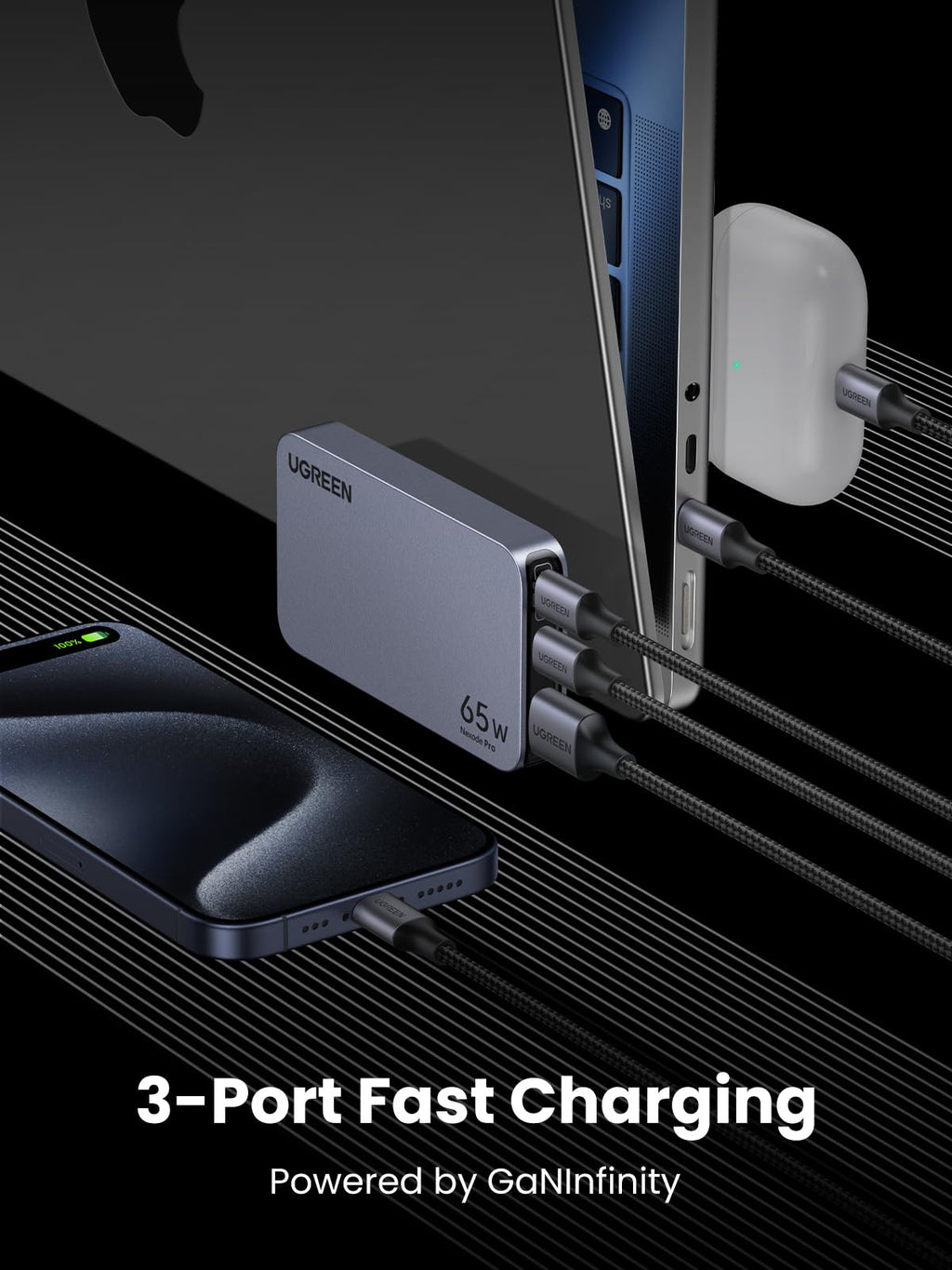 Nexode Pro 65W Ultra Slim iPhone Charger with 6.6FT 100W USB C Cable 2 Pack