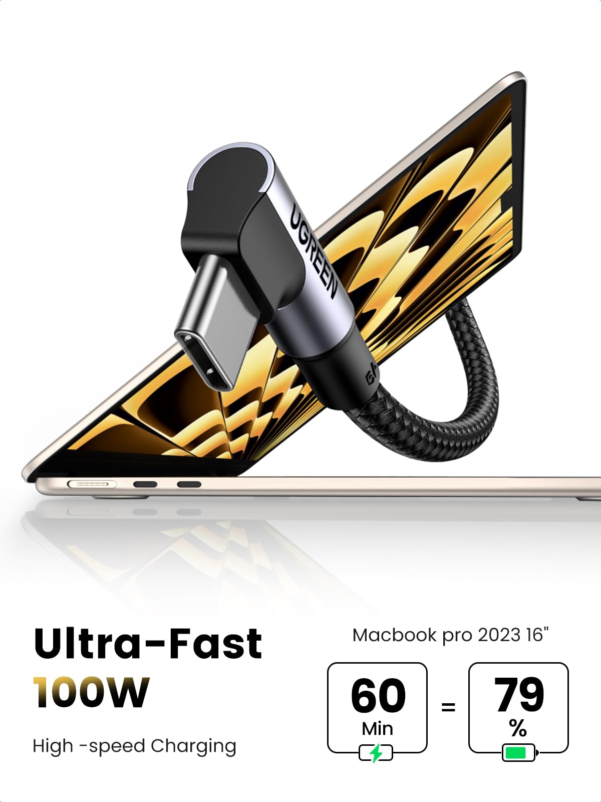 UGREEN 100W USB C Cable 90 Degree Type C Charging Cable 10FT
