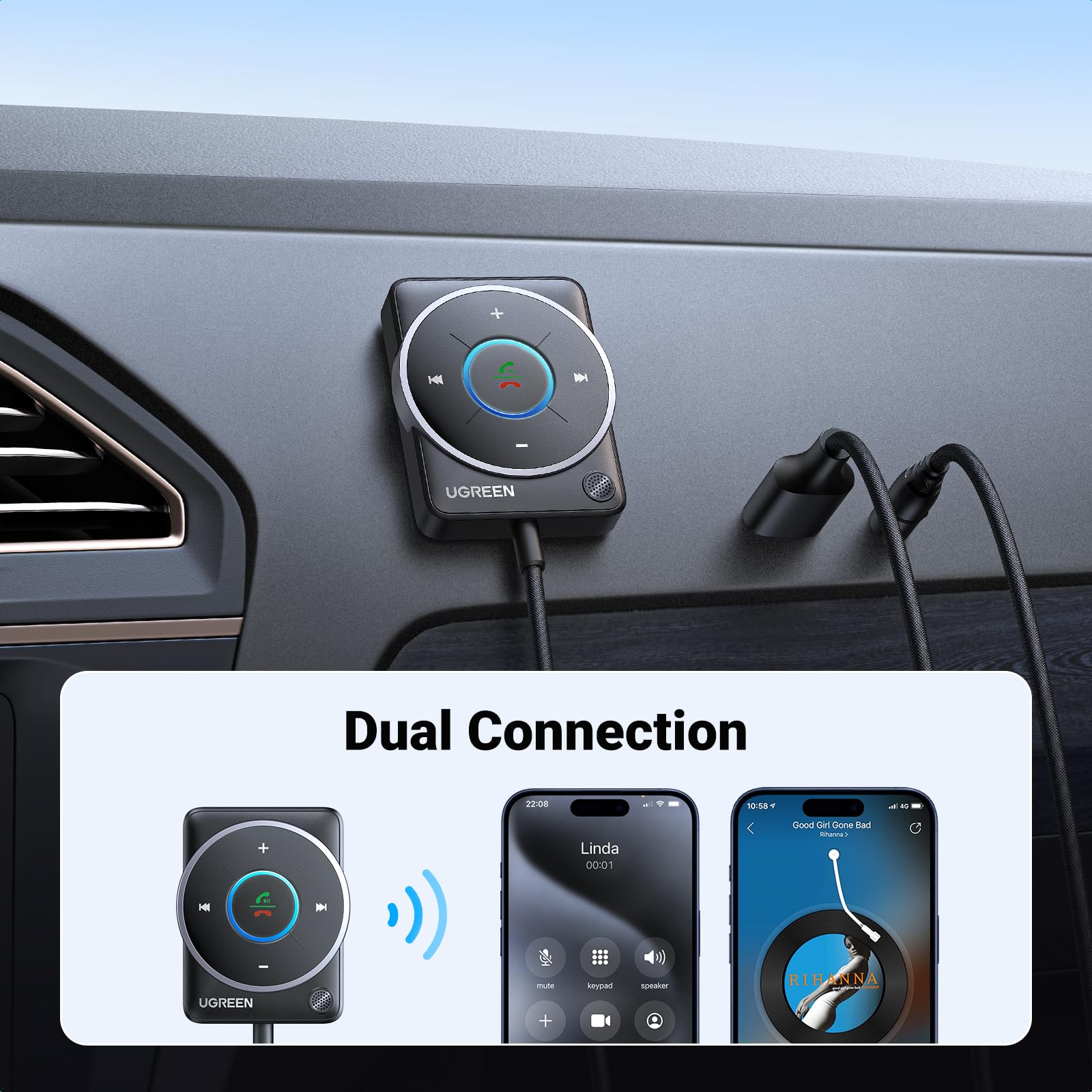 UGREEN Aux Bluetooth 5.4 Adapter For Car (2024 Latest)