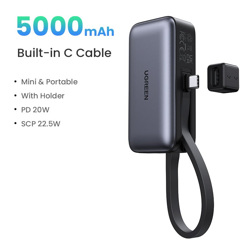 UGREEN Mini Power Bank 5000mAh 22.5W with Built-in Cable