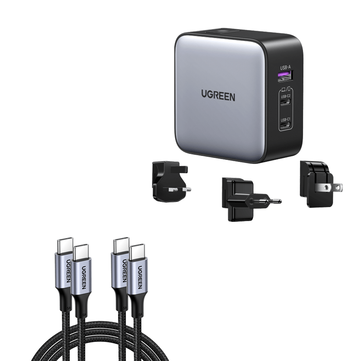 UGREEN Nexode 65W 3-Port Travel Charger with US/UK/EU Plug