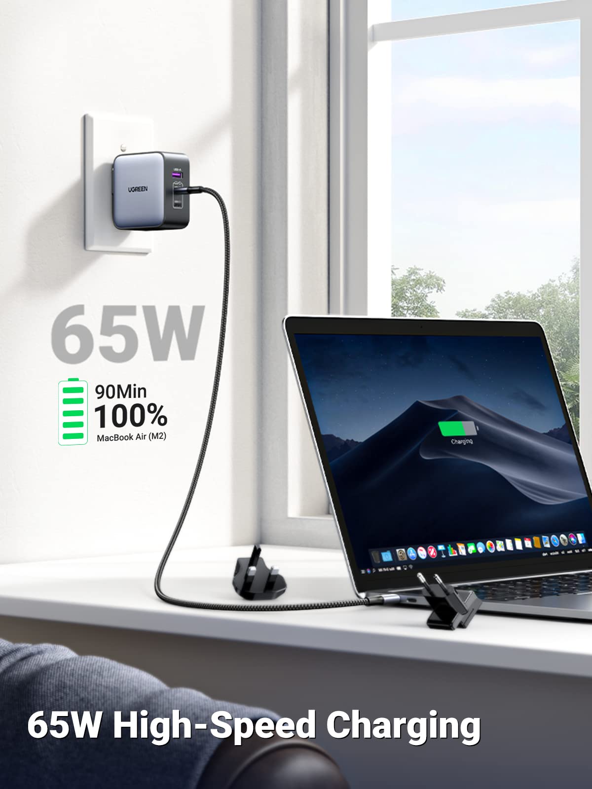 UGREEN Nexode 65W 3-Port Travel Charger with US/UK/EU Plug