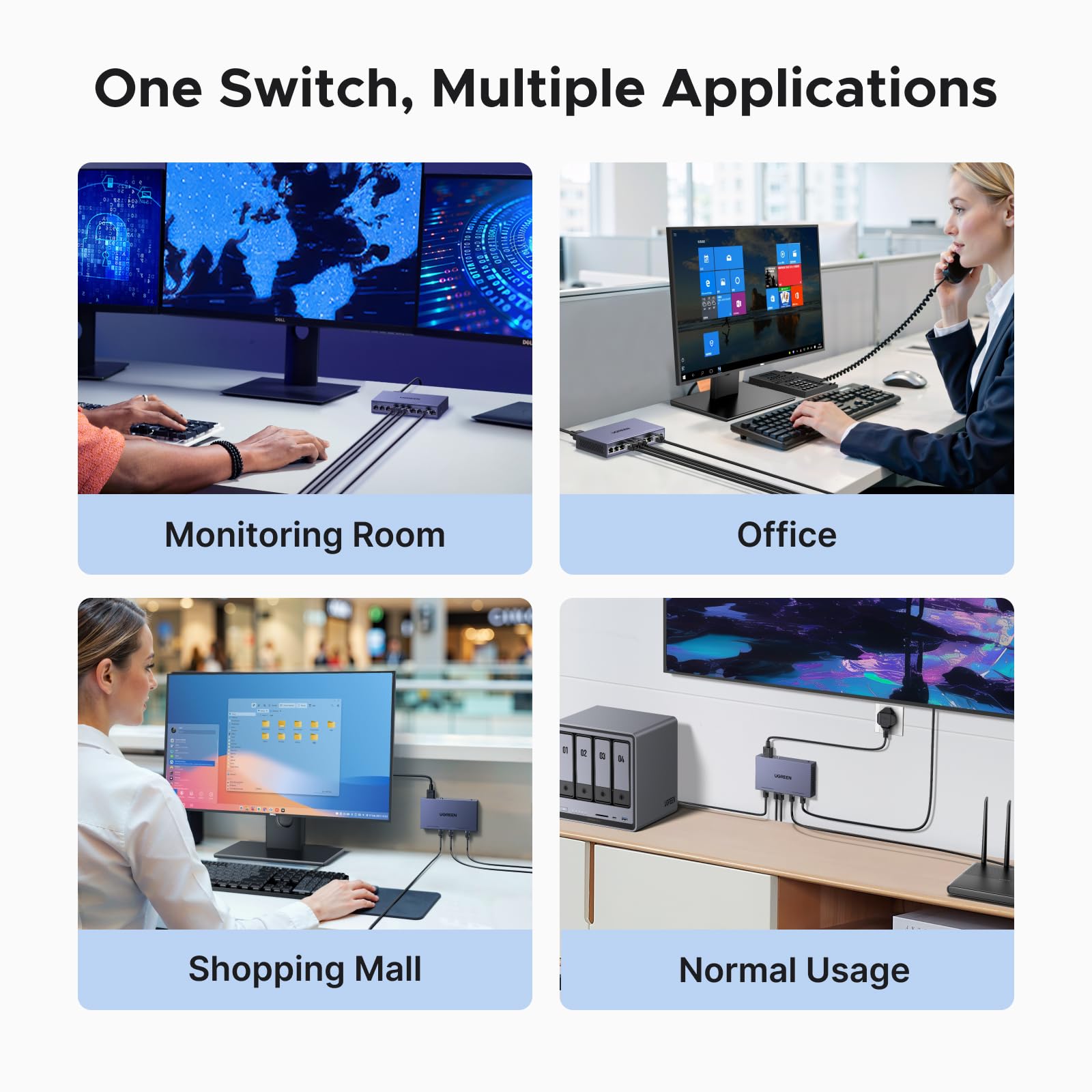 UGREEN Ethernet Switch, 10-Port PoE Switch, 8 PoE+@60W and 2 Gigabit Uplink, Plug & Play, Auto/VLAN/Extend Mode, Sturdy Metal, Desktop or Wall Mount Network Splitter Hub for Security Camera, IP Phone