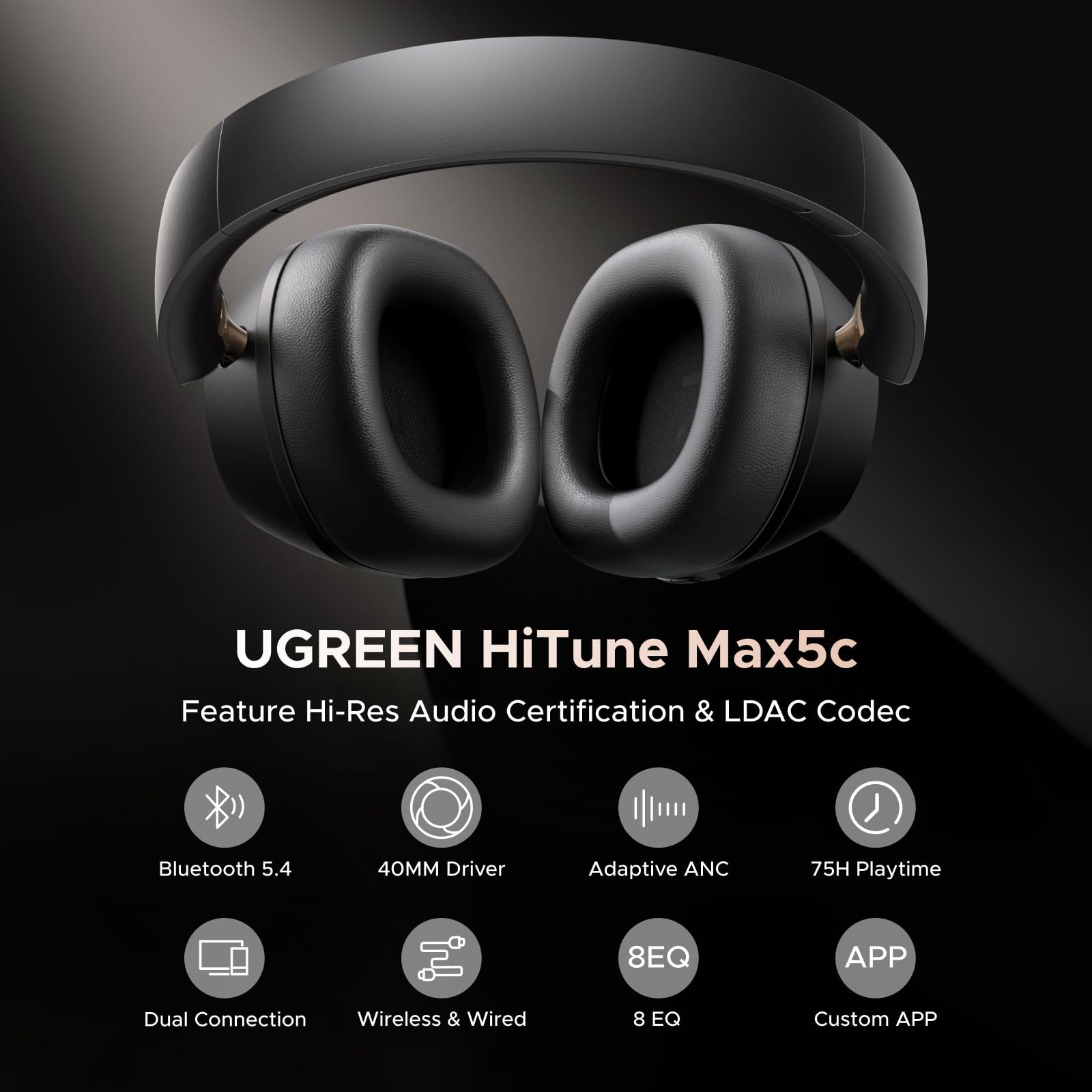 UGREEN HiTune MAX 5C Bluetooth Headphones (Over-Ear, Noise-Canceling, Hi-Res)
