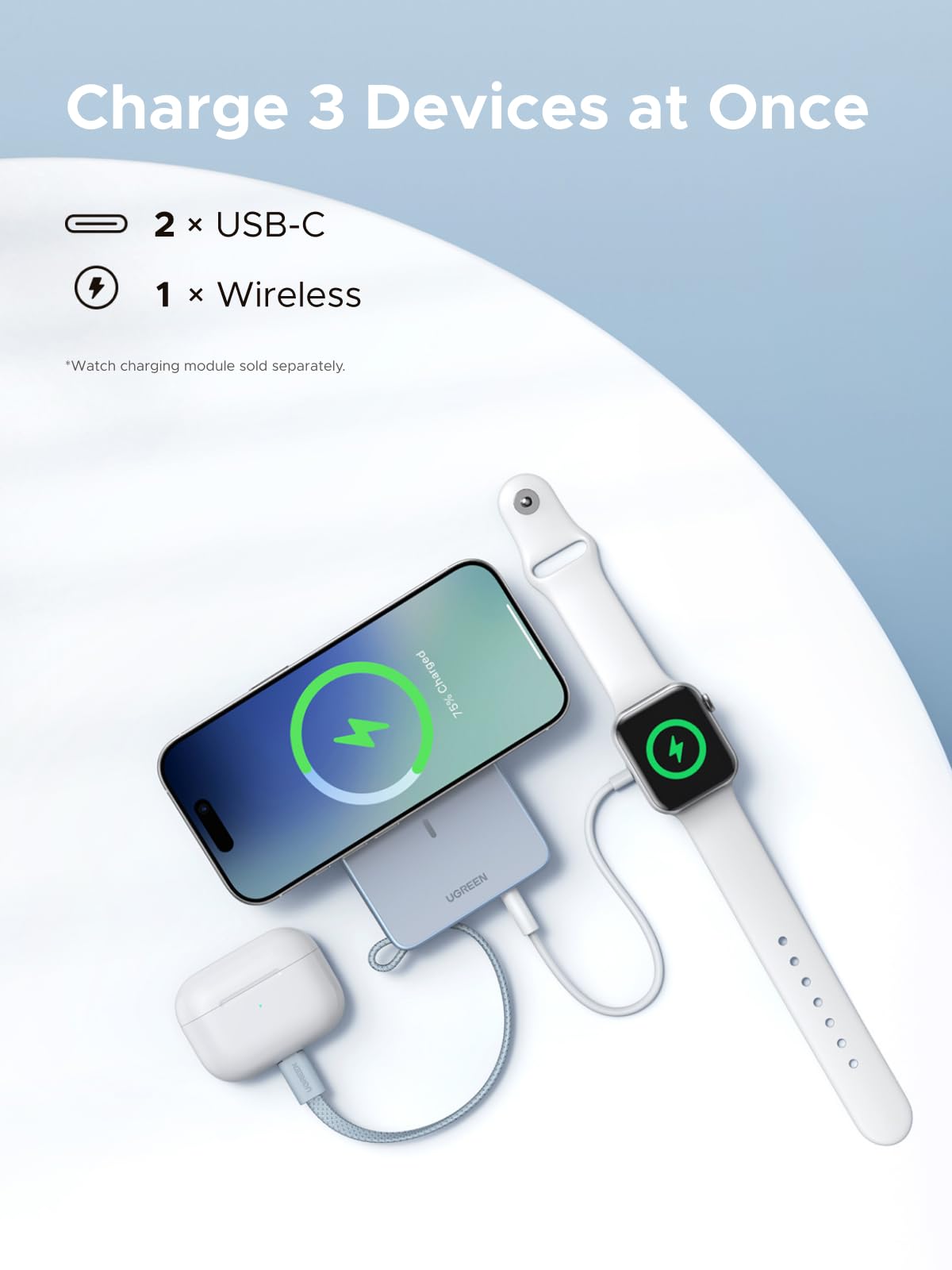 UGREEN MagFlow Magnetic Wireless Power Bank 10000mAh Qi2 25W