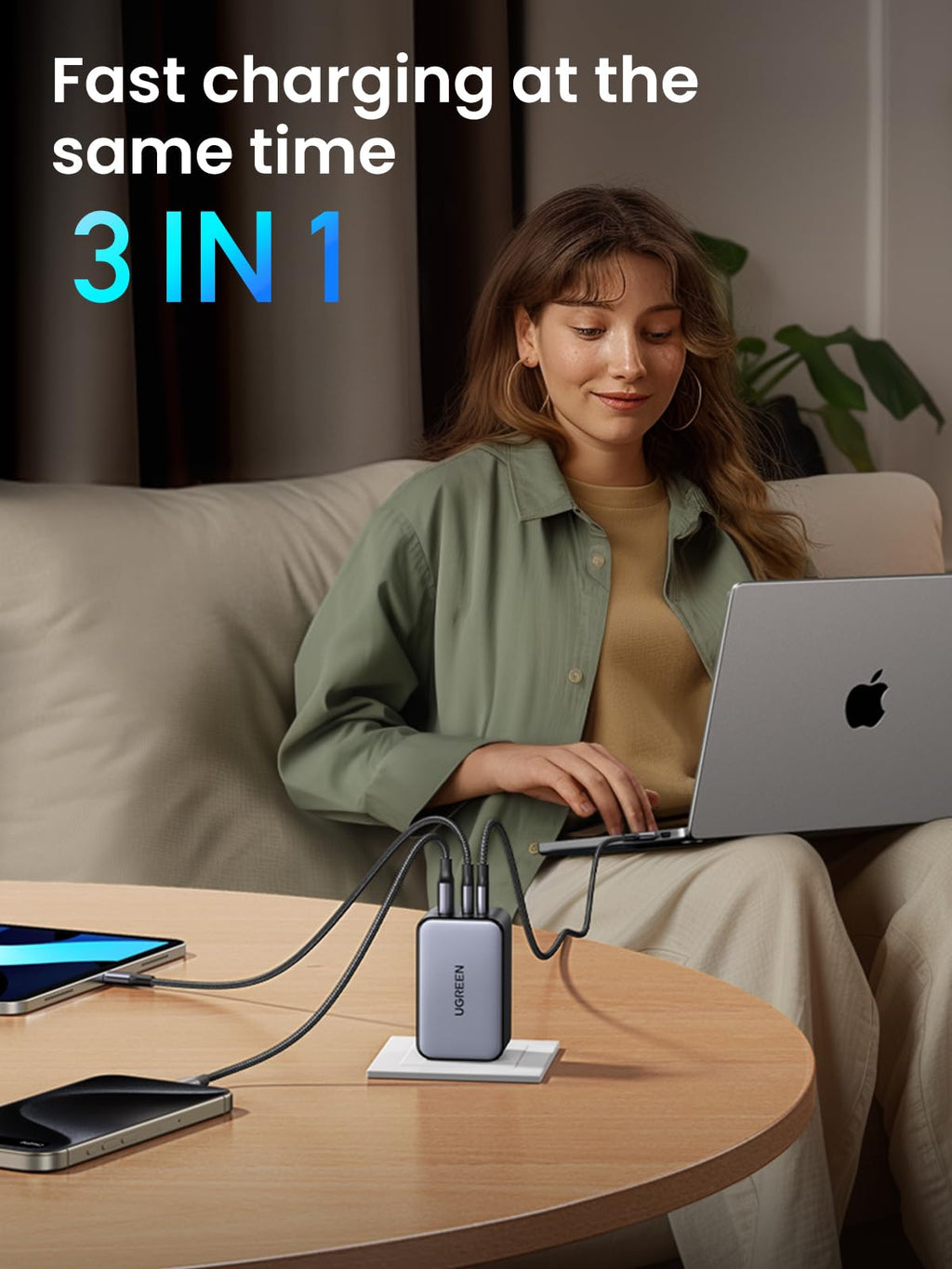 UGREEN Nexode 100W 3-Port Charger with Foldable Plug