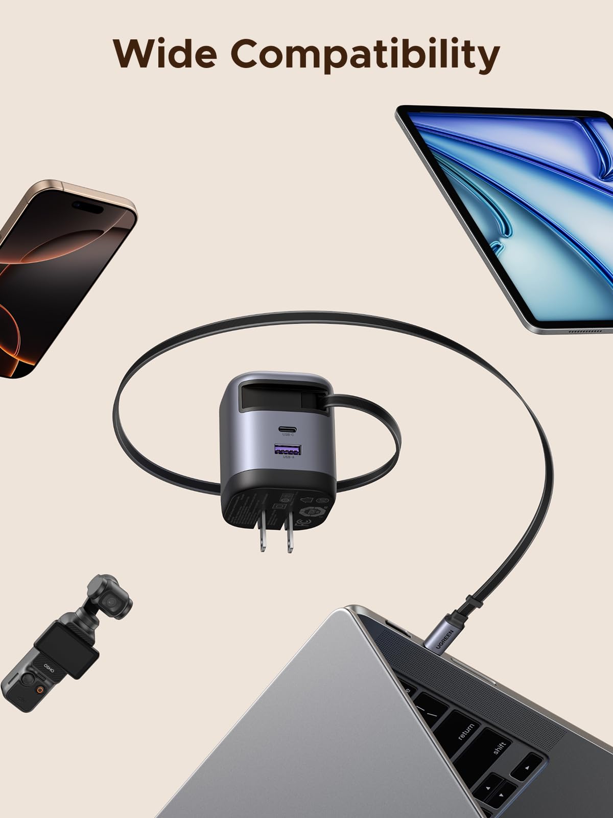 UGREEN Nexode 65W Charger with Retractable USB-C Cable