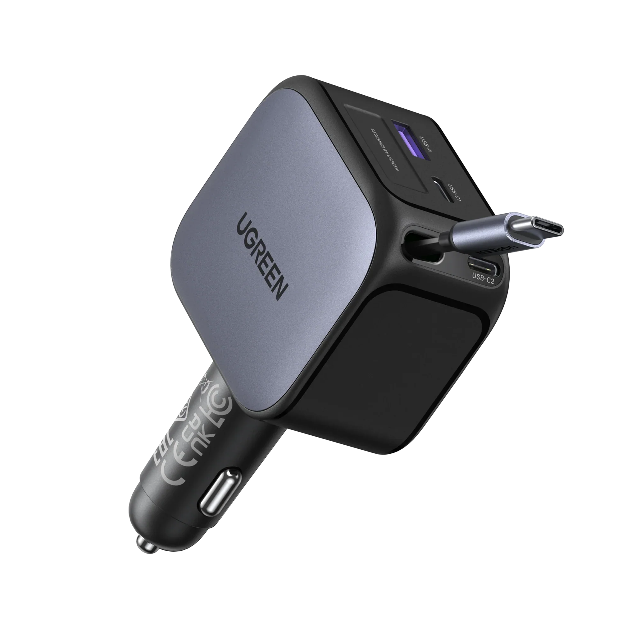 UGREEN Nexode Car Charger 145W with Retractable USB-C Cable