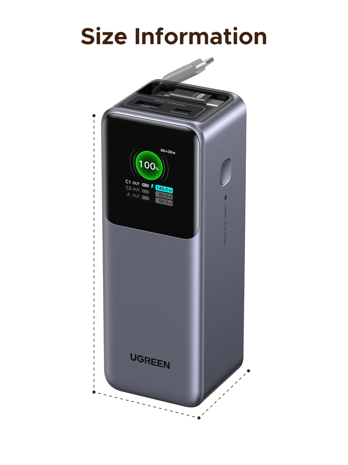 (Bundle) UGREEN Nexode 20000mAh 165W Power Bank + 100W Retractable USB-C Cable