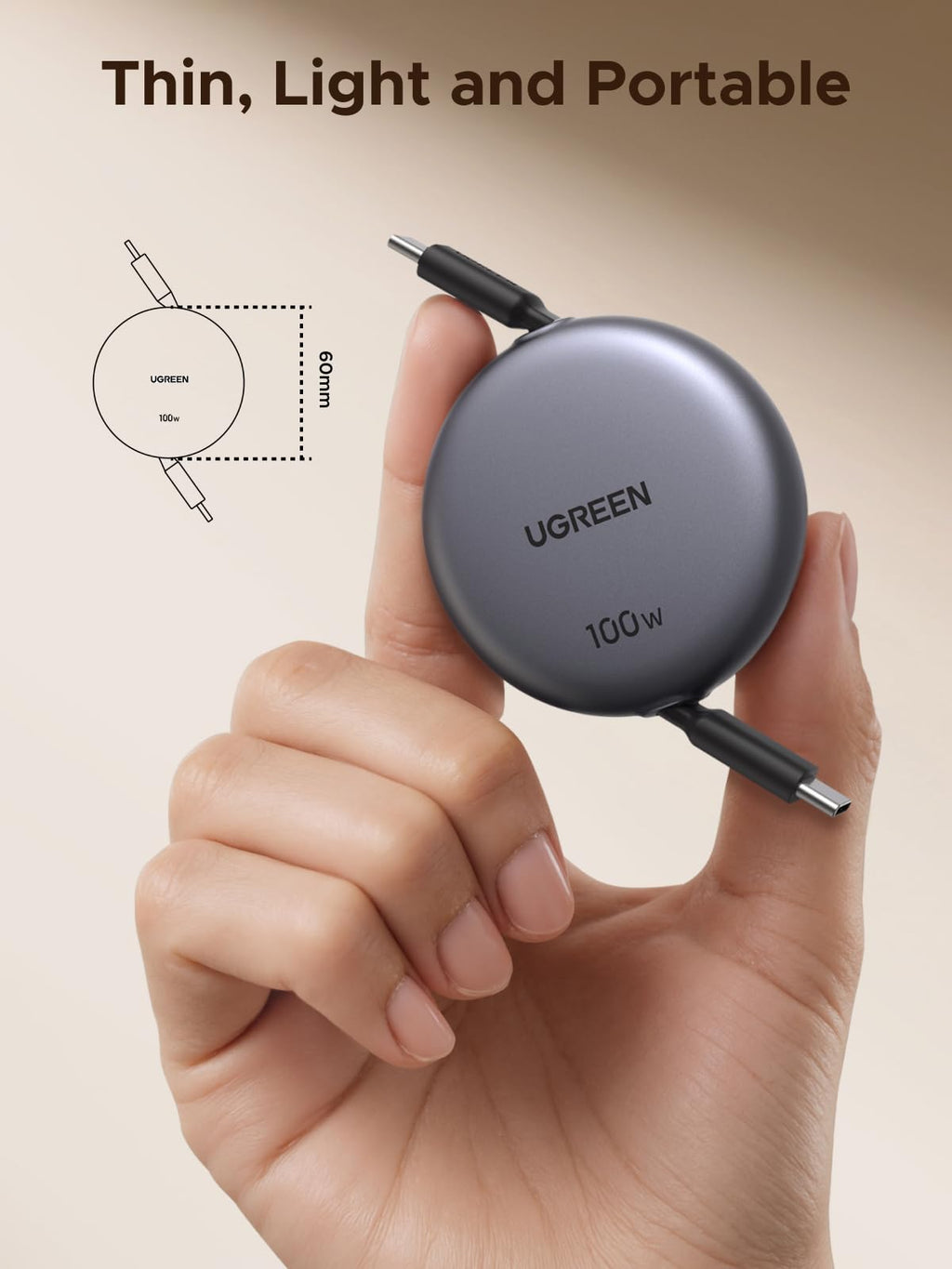 UGREEN Nexode Retractable USB-C Cable 100W