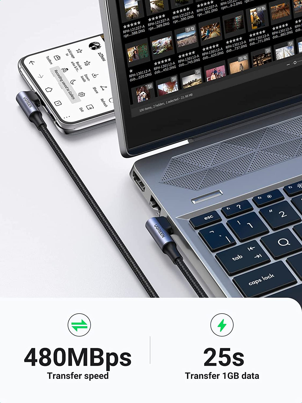 UGREEN USB-C Cable (100W, 90 Degree)