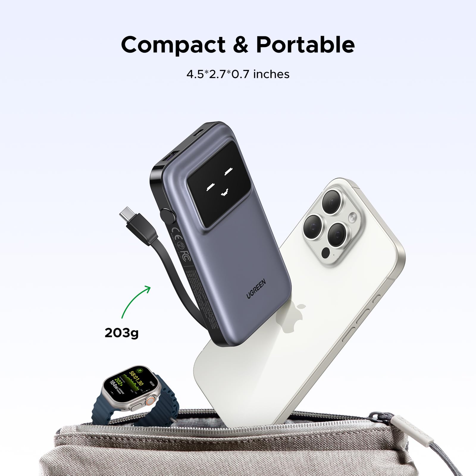 UGREEN Uno Power Bank 10000mAh 30W with Built-in Cable
