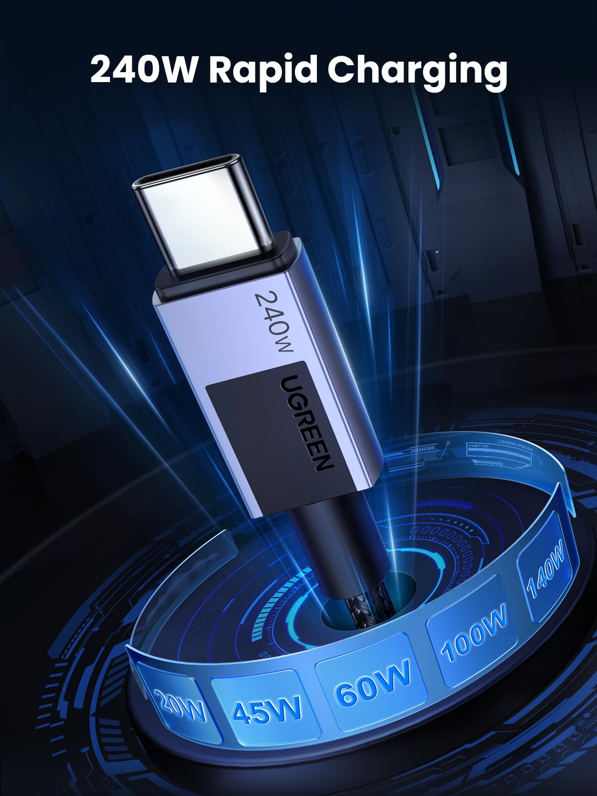 UGREEN USB C to USB C Cable, 240W USB C Cable Fast Charging, USB C Charger Cable Type C Cord Compatible with MacBook Pro/Air, iPhone 16/16 Pro/16 Pro Max/15, Galaxy S24/S23, iPad Pro/Air/Mini 6, 6.6FT